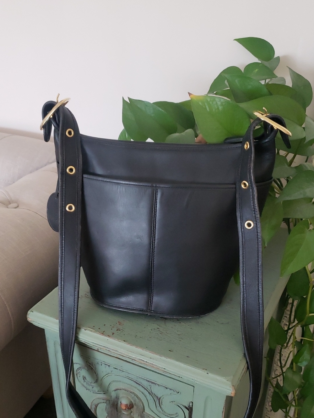 Vintage 90s Wilson Black Leather Legacy Bleeker Bucket Crossbody Bag